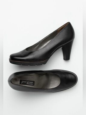 Paul Green Classic Leather Round Toe Heel Pumps in Black size US 10 (UK 7.5)